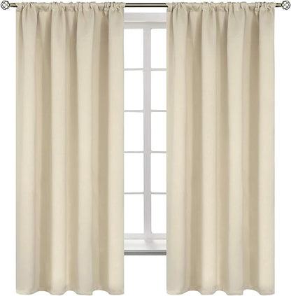 BGment Beige Room Darkening Curtains for Bedroom - Rod Pocket 63 Inches Length Thermal Insulated Blackout Window Drapes for Living Room, 52 x 63 Inch, 2 Panels