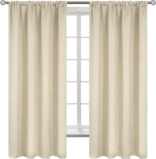 BGment Beige Room Darkening Curtains for Bedroom - Rod Pocket 63 Inches Length Thermal Insulated Blackout Window Drapes for Living Room, 52 x 63 Inch, 2 Panels