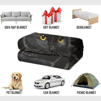 HommomH Black Cat Blanket for Women Girls, Cat Lover Gifts, Soft Fleece Throw Blankets for Sofa Couch Bed, Cozy Home Decor for Bedroom Living Room, 50" x 80"