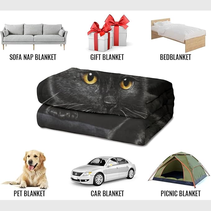 HommomH Black Cat Blanket for Women Girls, Cat Lover Gifts, Soft Fleece Throw Blankets for Sofa Couch Bed, Cozy Home Decor for Bedroom Living Room, 50" x 60"