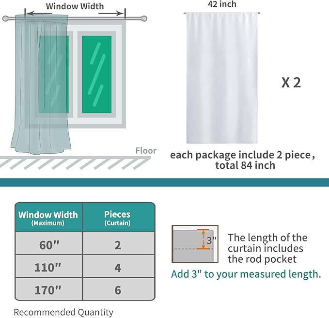 BGment Rod Pocket Room Darkening Curtains for Bedroom 63 Inches Long - Thermal Insulated Blackout Curtains for Living Room, 42 x 63 Inch, 2 Panels, Greyish White