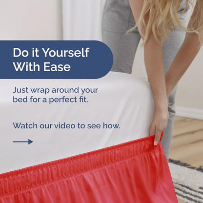 Wrap Around Dust Ruffle Bed Skirt - Red - for Queen Size Beds with 12 Inch Drop - Easy Fit Elastic Strap - Adjustable Pleated Bedskirt w/Brushed Fabric - Wrinkle Free - for Women, Men, Kids & Teens