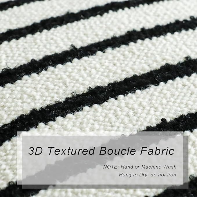 Jonhier White Striped Lumbar Boho Throw Pillow Cover, Modern Boucle Textured Rectangle Pillowcase for Sofa Couch Bed, Neutral Farmhouse Accent Decorative Cushion Cover for Living Room, 12 x 20 inch