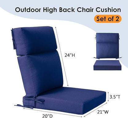 Outdoor Separate High Back Chair Cushion Seat Pads, 2-Pack 44 x 21 Inch Water-Repellent & Fade-Resistant Patio Furniture Cushions with Ties for Adirondack, Rocking Chairs, Navy