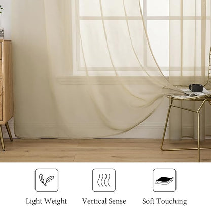 MIULEE 2 Panels Solid Color Sheer Window Curtains Elegant Window Voile Panels/Drapes/Treatment for Bedroom Living Room (54 X 102 Inches Beige)