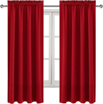 DWCN Blackout Curtains for Bedroom - Thermal Insulated Privacy Energy Saving Rod Pocket Drapes for Living Room, W 38 x L 63 Inch, Red, Set of 2
