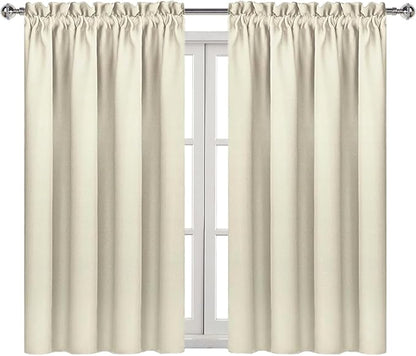 DWCN Blackout Curtains for Bedroom – Rod Pocket Thermal Insulated Noise Reducing Noise Reducing Drapes for Living Room, W 42 x L 54 Inch, 2 Panels, Light Beige