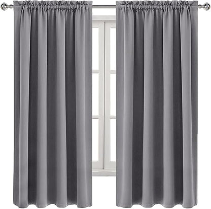 DWCN Grey Room Darkening Blackout Curtains - Thermal Insulated Privacy Energy Saving Window Curtain Drapes 52 x 63 inch Length, Set of 2 Bedroom Living Room Curtains