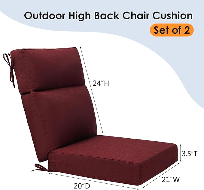 Sunbrella Outdoor High Back Chair Cushion Seat Pads, 44 x 21 Inch Water-Repellent & Fade-Resistant Patio Furniture Cushions with Ties for Adirondack, Rocking Chairs, Spectrum Ruby