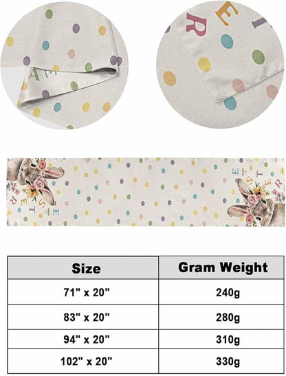 Spring Easter Farm Rabbit Flower Bed Runners for Bedroom Hotel,Decorative Bedding Scarf Colorful Quote Dot on Linen Bed End Blanket Bedding Runner Scarves for Queen Size Bed,94x20in