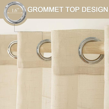 MIULEE Natural Light Beige Linen Semi Sheer Window Curtains - Elegant Solid Drapes Grommet Top - Voile Panels Linen Textured Panels for Bedroom Living Room (52" W x 84" L)