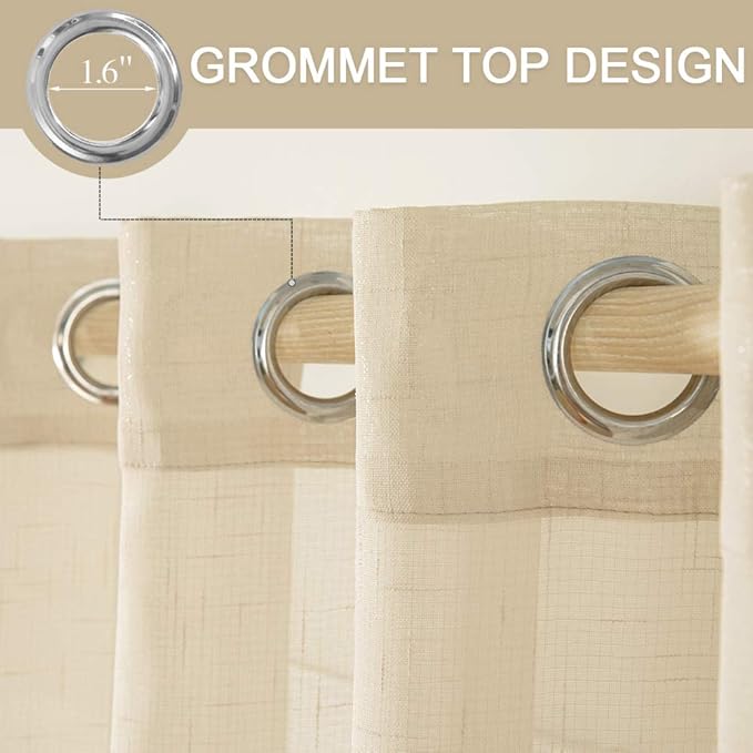 MIULEE 2-Panel 96 Inch Natural Light Beige Linen Semi-Sheer Window Curtains - Elegant Solid Drapes with Grommet Top for Bedroom & Living Room (52" W x 96" L)