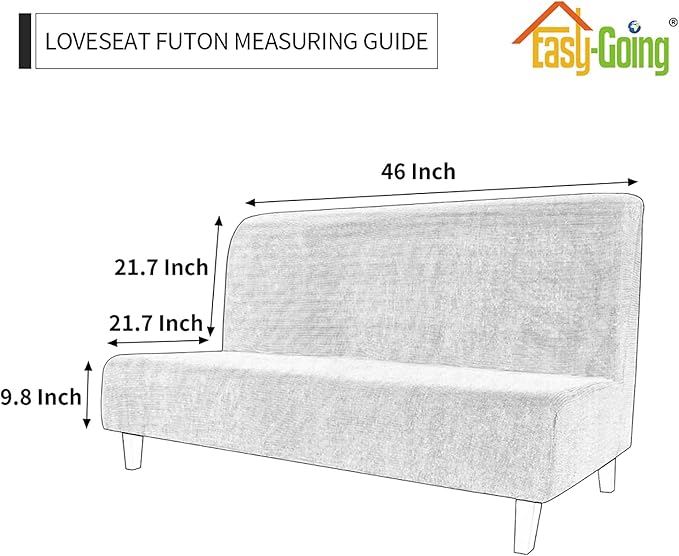 Easy-Going Stretch Futon Slipcover Armless Futon Bed Cover Furniture Protector Without Armrests with Elastic Bottom for Kids, Soft Jacquard Fabric Small Checks (Medium, Cream)