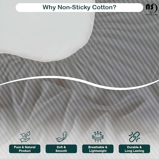 NON Sticky cotton Queen Size Sleeper Sofa Sheets, 4 Piece Egyptian Cotton Bed Sheet Set for Sofa Bed, 6" Deep Pocket Fitted Sheet for Pull Out Couch Mattress, 60" x 75", Light Grey Stripe