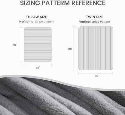Cozy Bliss Faux Fur Throw Blanket for Couch, Cozy Warm Plush Striped Blanket for Sofa Bedroom Living Room, 50 * 60 Inches Gray