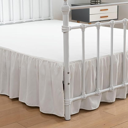 Bed Skirt Queen Size Ruffled Bed Skirt with Split Corners, 18 Inch Drop Dust Ruffle Bed Skirt with Platform, Ivory, Queen Size