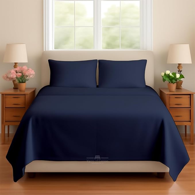 Sleeper Sofa 4 Piece Bed Sheet Set Premium Quality 100% Cotton 500 Thread Count, Smooth & Super Soft Sateen Weave, Extra Soft Bed Sheets, Wrinkle Free, 6 Inch Deep Pocket (Queen, Navy)