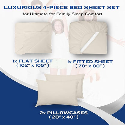 DREAMCARE Full Size Sheets – 4 pcs Cooling Sheets – up to 21” Deep Full Sheet Set – Hotel Luxury Sheets & Pillowcases – Superior Softness 100% Fine Microfiber with Side Pocket – Ivory
