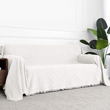 MYSKY HOME White Sofa Covers for 3 Cushion Couch Geometrical Sectional Sofa Couch Cover Living Room Sofa Throws Sofa Slipcovers for Pets, Kids (XXX-Large, 91" x 150", White)