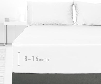 Sunflower Twin Fitted Sheet, 1-Piece Deep Pocket Fitted Bottom Sheet 15", 100% Cotton Sateen Soft Breathable, White