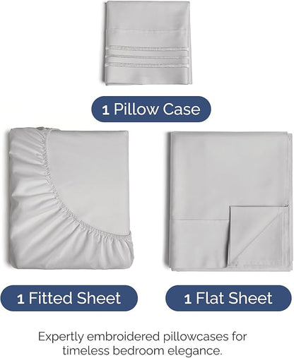 Twin XL Size 3 Piece Sheet Set - Comfy Breathable & Cooling Bed Sheets Set - Hotel Luxury Bedding for Women, Men, Kids, Teens, Boys & Girls - Deep Pockets, Soft, Wrinkle Free - Oeko-Tex - French Grey
