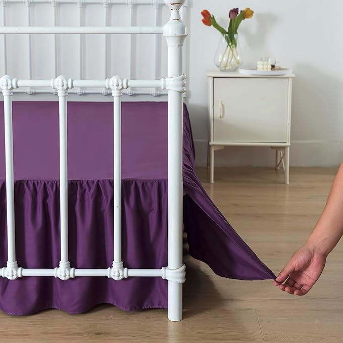 Bed Skirt Full Size Ruffled Bed Skirts with Split Corners, 14 Inch Drop Dust Ruffle Bed Skirt with Platform, Grape, 14'' Full