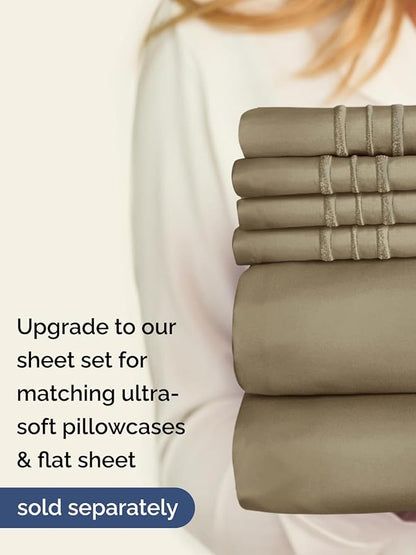 Extra Deep Queen Fitted Sheet - Hotel Luxury Single Fitted Sheet Only - Easily Fits 18 inch to 24 inch Mattress - Ultra Soft, Wrinkle Free w/Extra Deep Pockets - Easy-Care, Breathable & Comfy - Khaki