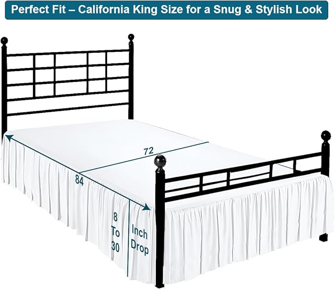 Shreem Linen Ruffled Bed Skirt with Split Corners, Gathered Style, 100% Microfiber, 10-Inch Drop, Dust Ruffle Bedskirt with Platform, Cal-King, White