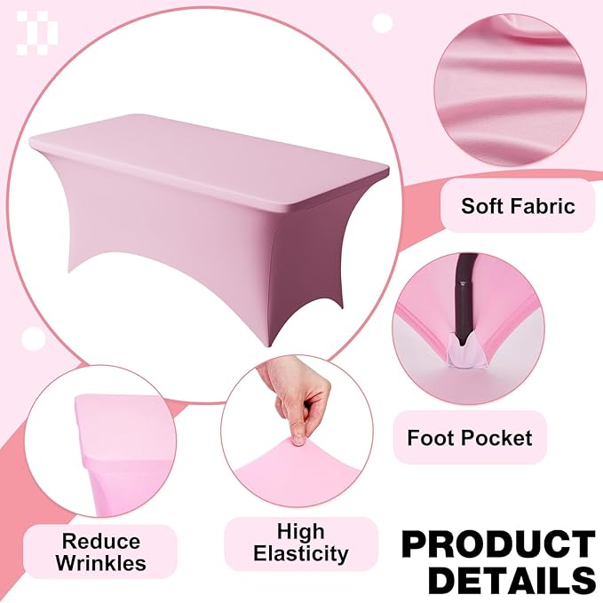 Trlyc 1 Pack 4FT Spandex Table Cloth - 48 x 30 Inch Rectangular Stretch Tablecloth, Wrinkle Resistant Scretch Table Cover for Wedding, Party, Banquet, Picnic, Outdoor Decoration (1Pcs,Pink)