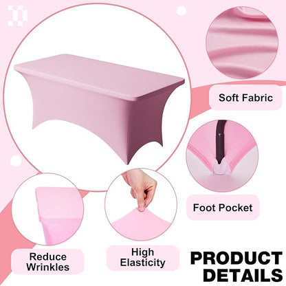 Trlyc 1 Pack 4FT Spandex Table Cloth - 48 x 30 Inch Rectangular Stretch Tablecloth, Wrinkle Resistant Scretch Table Cover for Wedding, Party, Banquet, Picnic, Outdoor Decoration (1Pcs,Pink)