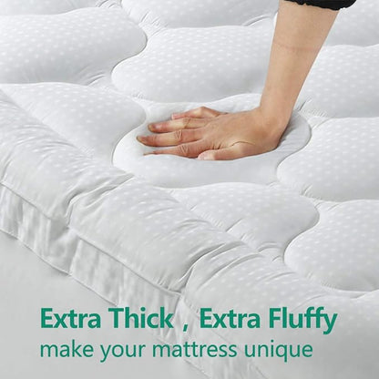 COHOME Mattress Topper Full 1300 GSM Extra Thick Cooling Mattress Pad 400TC Cotton Top Plush Down Alternative Fill Pillow Top Mattress Cover with 8-21 Inch Deep Pocket (54x75 Inches, White-Luxury)