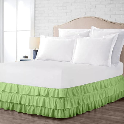 Multi-Ruffle Bed Skirt, Soft Multi Elastic Dust Ruffles with Wrap Around Bed Skirt Easy Fit with 18 Inch Drop 100% Cotton 800 Thread Count (King XL, Sage)