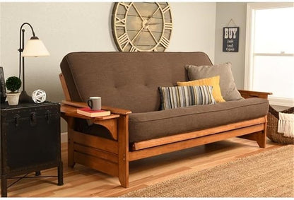 BOWERY HILL Full Linen Fabric Futon in Cocoa Brown-Frame Not Included
