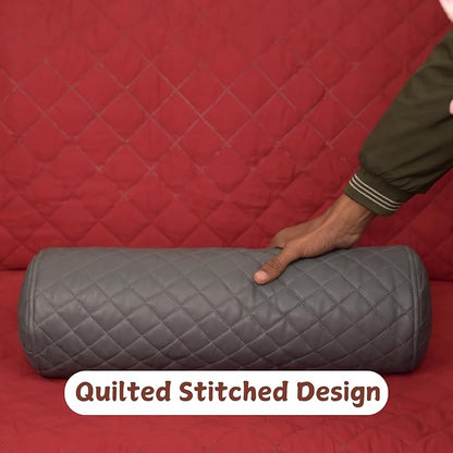 Neck Roll Pillow Cushion Cover, 14x7 Inch Full Moon Round Bolster Pillow Case, Cylinder Soft Lambskin Leather Pillowcase for Head, Spine & Neck Support During Sleep - Quilted Grey Pack of 1