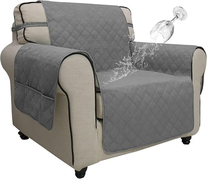 Easy-Going Sofa Slipcover Chair Cover Waterproof Couch Cover Washable Sofa Cover Non-Slip Fabric Furniture Protector with Pocket for Pets Covers Pets Kids Children Dog Cat (Chair, Grey,Small)