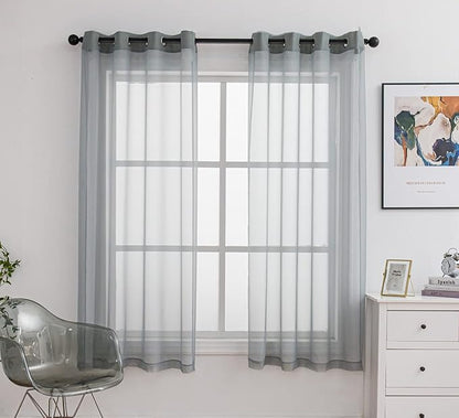 PI Light Grey Sheer Curtains with Ring Top,Hazy Window Sheer Draperies for Living Room/Bedroom 2 Panels (W52 X L72, Blue Grey)