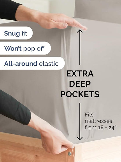 Extra Deep Pocket Twin Sheets - 3 Piece Breathable & Cooling Bed Sheets - Hotel Luxury Bed Sheet Set - Soft, Wrinkle Free & Comfy - Easily Fits Extra Deep Mattresses - Deep Pocket Light Grey Sheets
