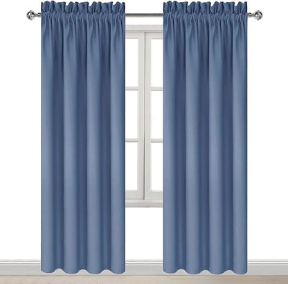 DWCN Blackout Curtains – Thermal Insulated, Energy Saving & Noise Reducing Bedroom and Living Room Curtains, Dusty Blue, W 42x L 84 Inch, Set of 2 Rod Pocket Curtain Panels