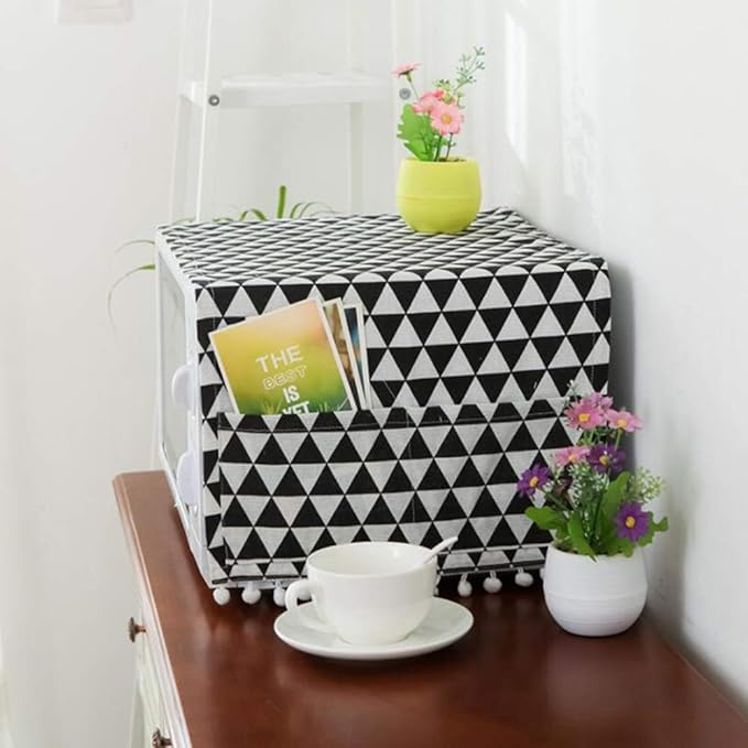 AKOAK 1 Pack 30cm x 90cm/11.81" x 35.43" Household Kitchen Microwave Dust Cover Cotton Linen Oven Cover with Storage Bag Home Decoration Accessories (Black Triangle)