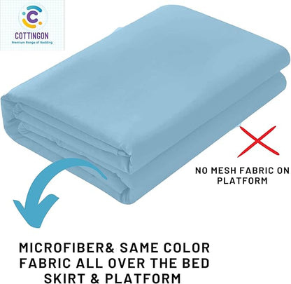 Cottingon Ruffled Bed Skirt with Split Corners-Dust Ruffle - 22" Drop 100% Microfiber Soft,Sheen & Luxurious Look - Bed Skirts (Light Blue -Queen)