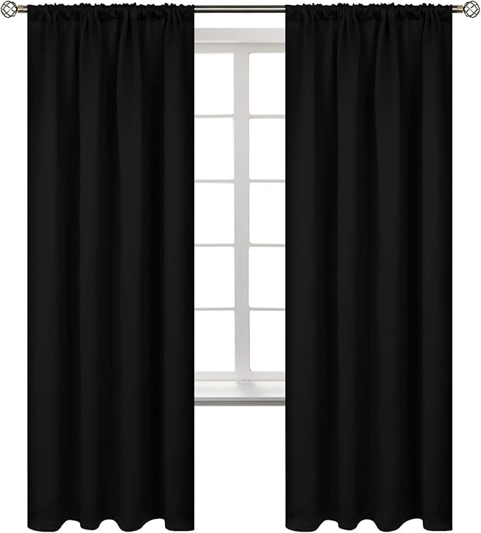 BGment 72 Inches Long Blackout Curtains for Bedroom - Rod Pocket Thermal Insulated Room Darkening Drapes for Living Room Privacy Blinds, 42 x 72 Inch, 2 Panels, Black