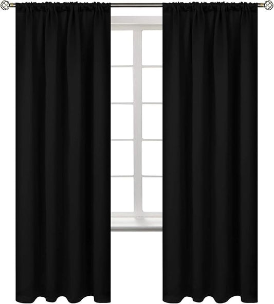 BGment 72 Inches Long Blackout Curtains for Bedroom - Rod Pocket Thermal Insulated Room Darkening Drapes for Living Room Privacy Blinds, 42 x 72 Inch, 2 Panels, Black
