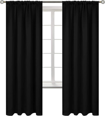 BGment Rod Pocket Blackout Curtains for Bedroom - Thermal Insulated Room Darkening Curtain for Living Room, 70 x 63 Inch, 2 Panels, Black