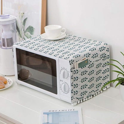 AKOAK 1 Pack 30cm x 90cm/11.81" x 35.43" Household Kitchen Microwave Dust Cover Cotton Linen Oven Cover with Storage Bag Home Decoration Accessories (Green Plants)