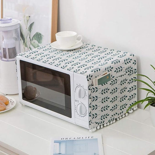 AKOAK 1 Pack 30cm x 90cm/11.81" x 35.43" Household Kitchen Microwave Dust Cover Cotton Linen Oven Cover with Storage Bag Home Decoration Accessories (Green Plants)