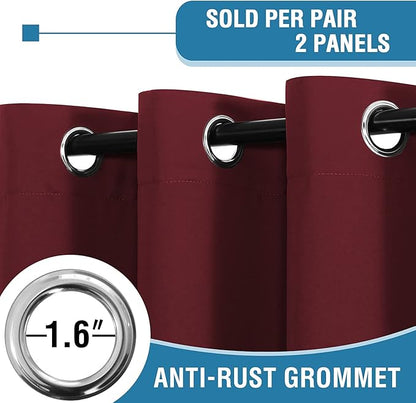 H.VERSAILTEX 100% Blackout Curtains for Bedroom Thermal Insulated Blackout Curtains 45 inch Length Full Light Blocking Curtains for Living Room with Black Liner 2 Panels Set, Burgundy