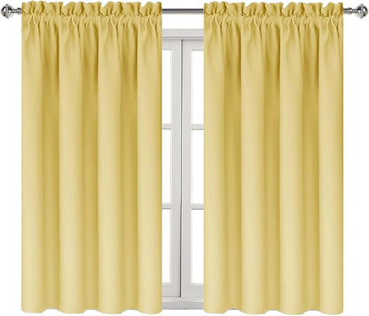 DWCN Blackout Curtains for Bedroom – Rod Pocket Thermal Insulated Noise Reducing Noise Reducing Drapes for Living Room, W 42 x L 45 Inch, 2 Panels, Light Yellow