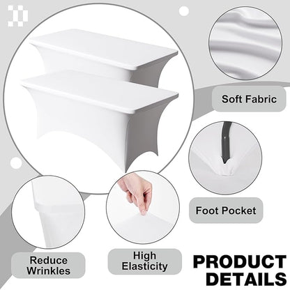 Trlyc 2 Pack 6FT Spandex Table Cloth - 72 x 30 Inch Rectangular Stretch Tablecloth, Wrinkle Resistant Scretch Table Cover for Wedding, Party, Banquet, Picnic, Outdoor Decoration (2Pcs,White)