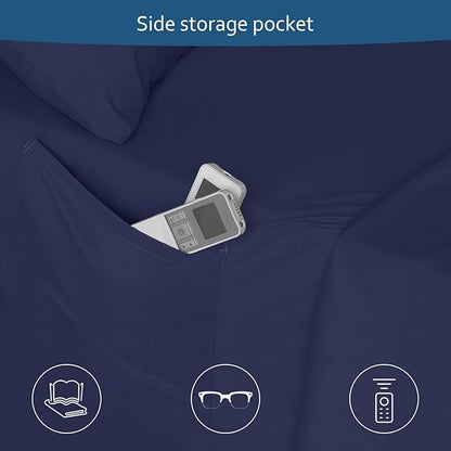 Deep Pocket Twin Sheets Set for Kids Air Mattress - Extra Deep Pocket Twin Sheet Sets - 3Pcs Side Storage Pocket Fitted Sheet & Pillowcases Easily Fits 16in to 24in Pillow Top Bed Mattress - Navy Blue