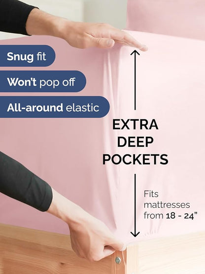 Extra Deep Queen Fitted Sheet - Hotel Luxury Single Fitted Sheet Only - Easily Fits 18 inch to 24 inch Mattress - Ultra Soft, Wrinkle Free with Extra Deep Pockets - Breathable & Comfy - Lavender Pink